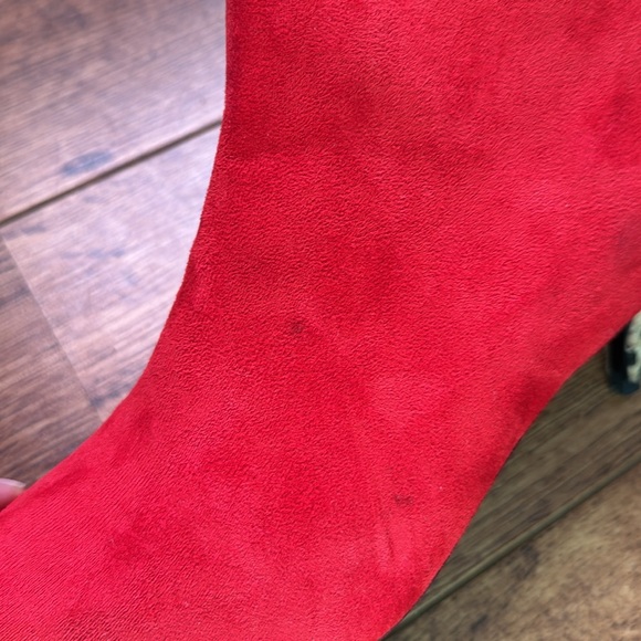 FSJ Red And Leopard Patterned Suede Pointed Toe Booties Size 10 - Picture 9 of 9